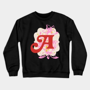 Monogram Letter A with Vintage Flower Graphic Crewneck Sweatshirt